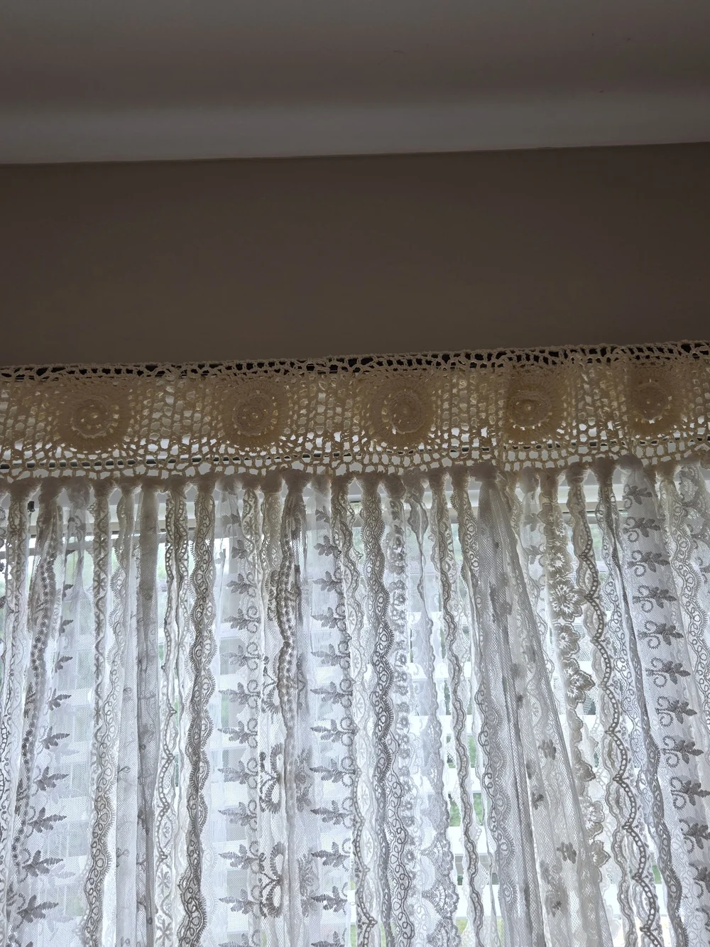 Boho Farmhouse Cottagecore Ivory Crochet and Lace Window Panel Sz 40W x 45L - Picture 2 of 10